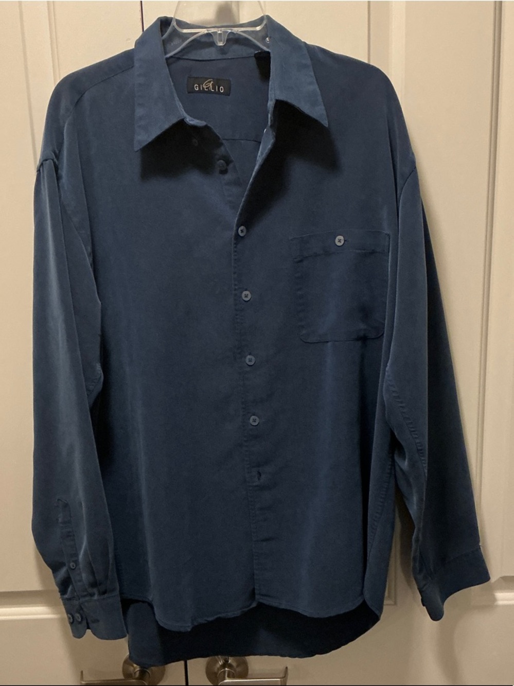 Gillio Men’s LS Polyester Blend Button Shirt Blue Very Soft Made in Korea size L